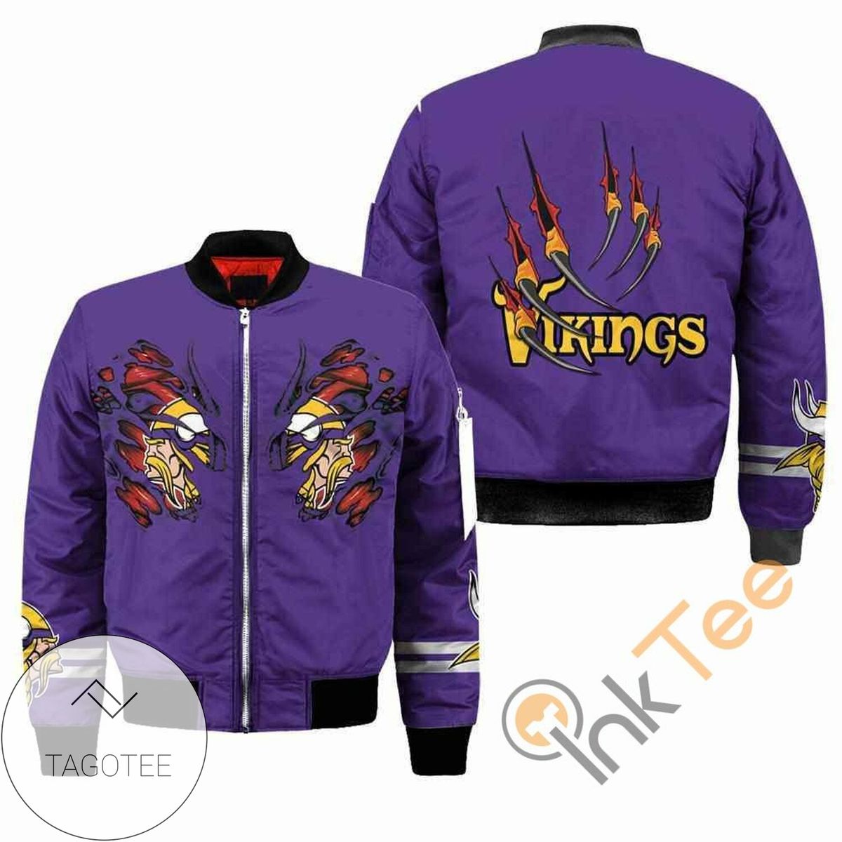 Fast Shipping Minnesota Vikings NFL Claws Apparel Best Christmas Gift For Fans Bomber Jacket, 3D All Over Print