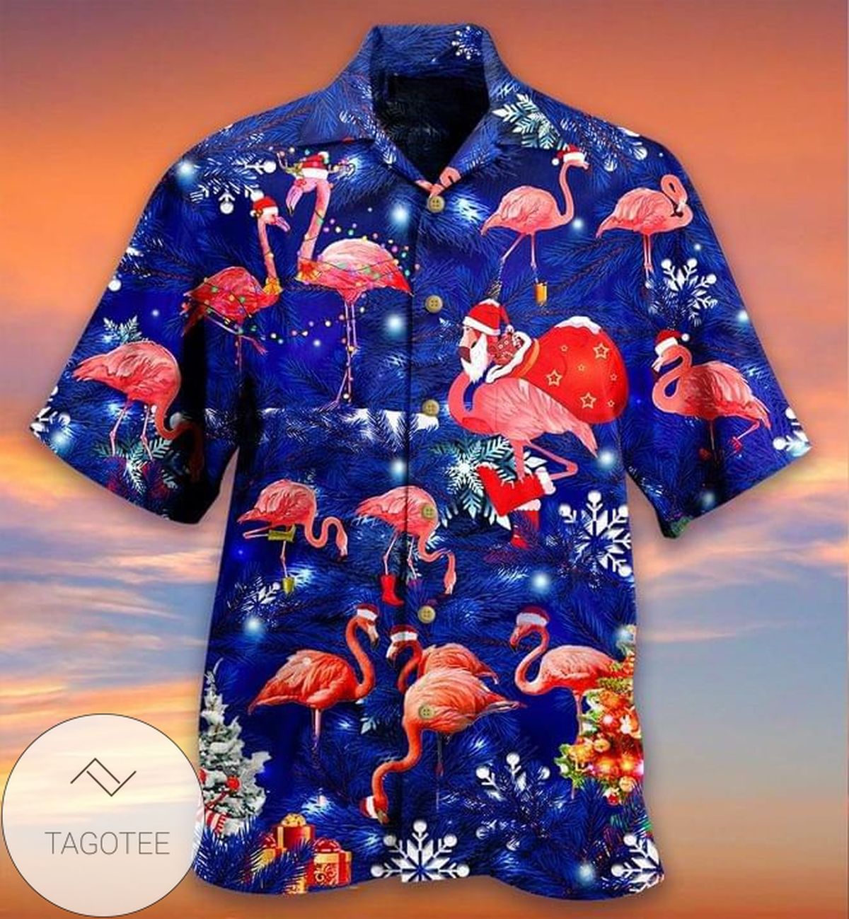 Only For Fan Flamingo Merry Christmas Print Short Sleeve Hawaiian Casual Shirt Great Quality Flamingo Merry Christmas Print Short Sleeve Hawaiian Casual Shirt