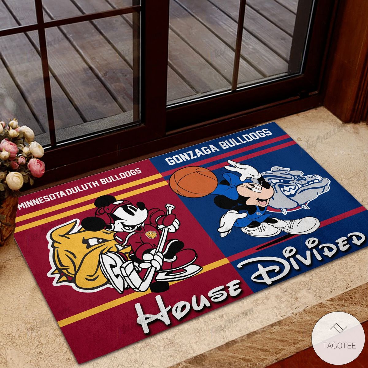 Minnesota-Duluth-Bulldogs-House-Divided-Gonzaga-Bulldogs-Mickey-Mouse-And-Minnie-Mouse-Doormat