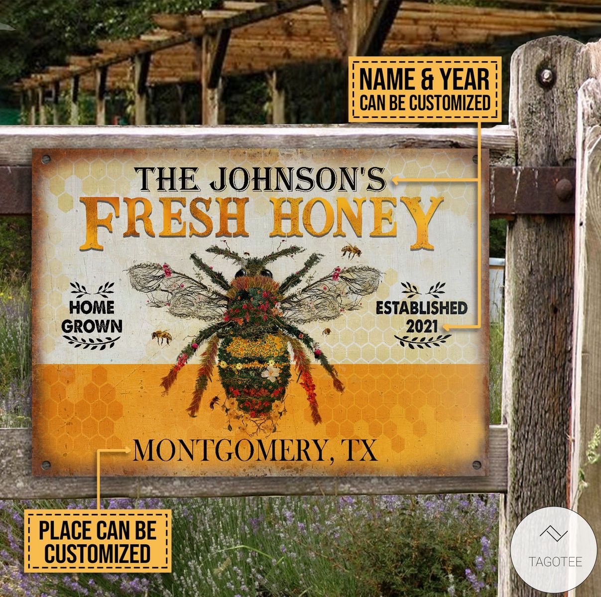 Personalized-Honey-Bee-Fresh-Honey-Metal-Signs