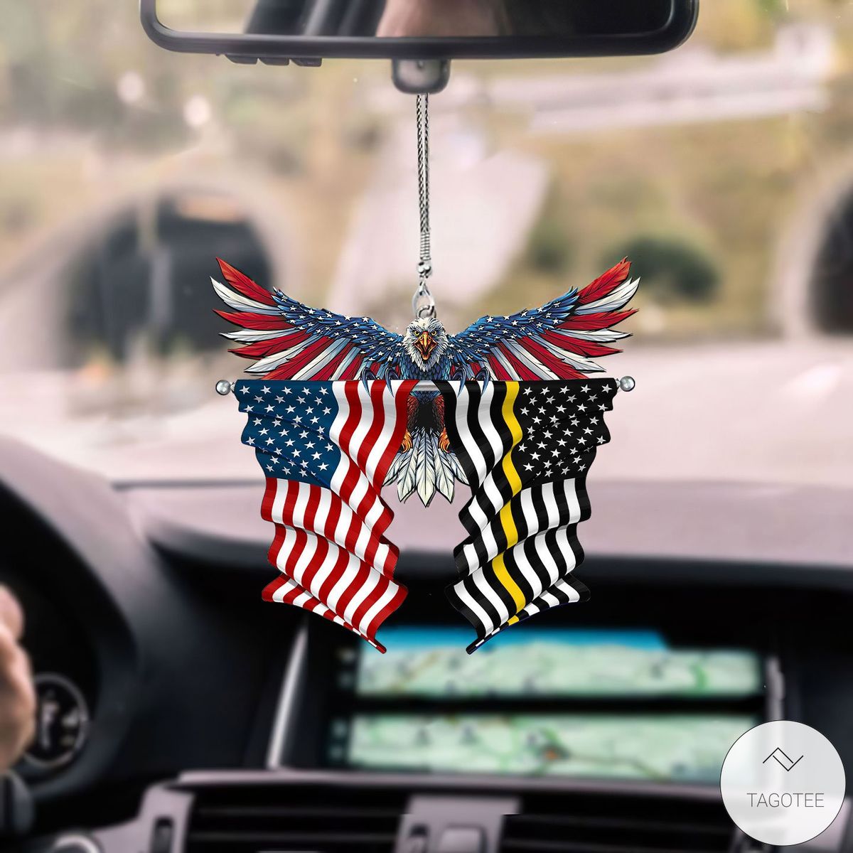 Thin-Yellow-Line-Flags-And-United-States-Eagle-Flag-Car-Hanging-Ornament