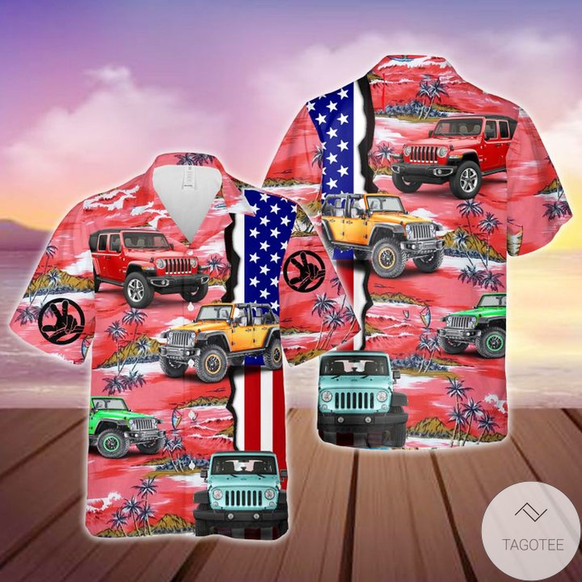 America Sunset Island Jeep Hawaiian Shirt