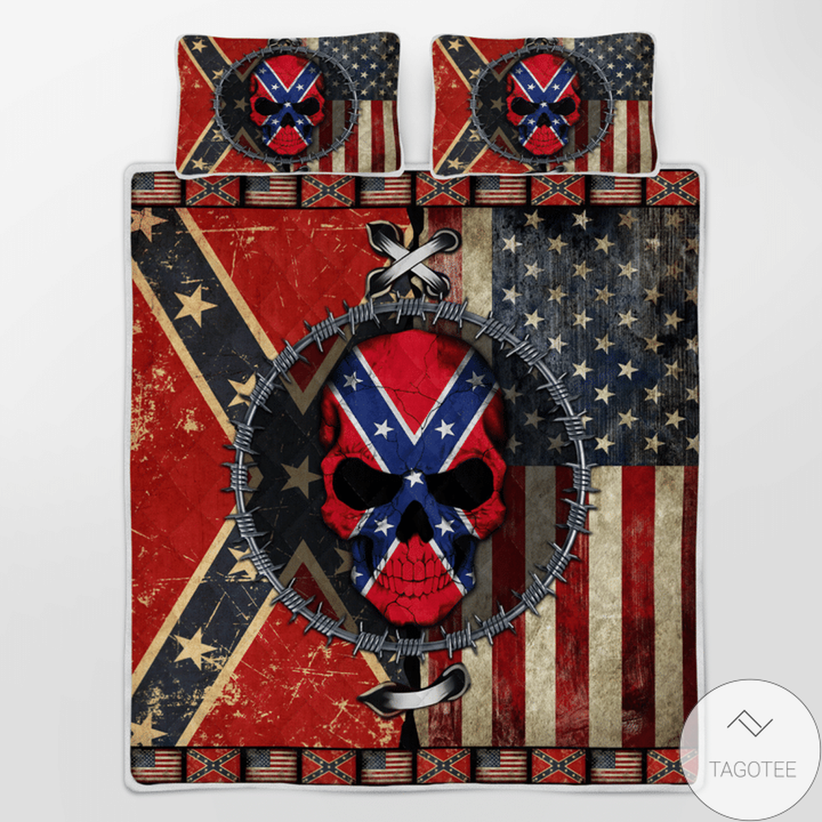 Confederate Flag Skull Quilt Bedding Set