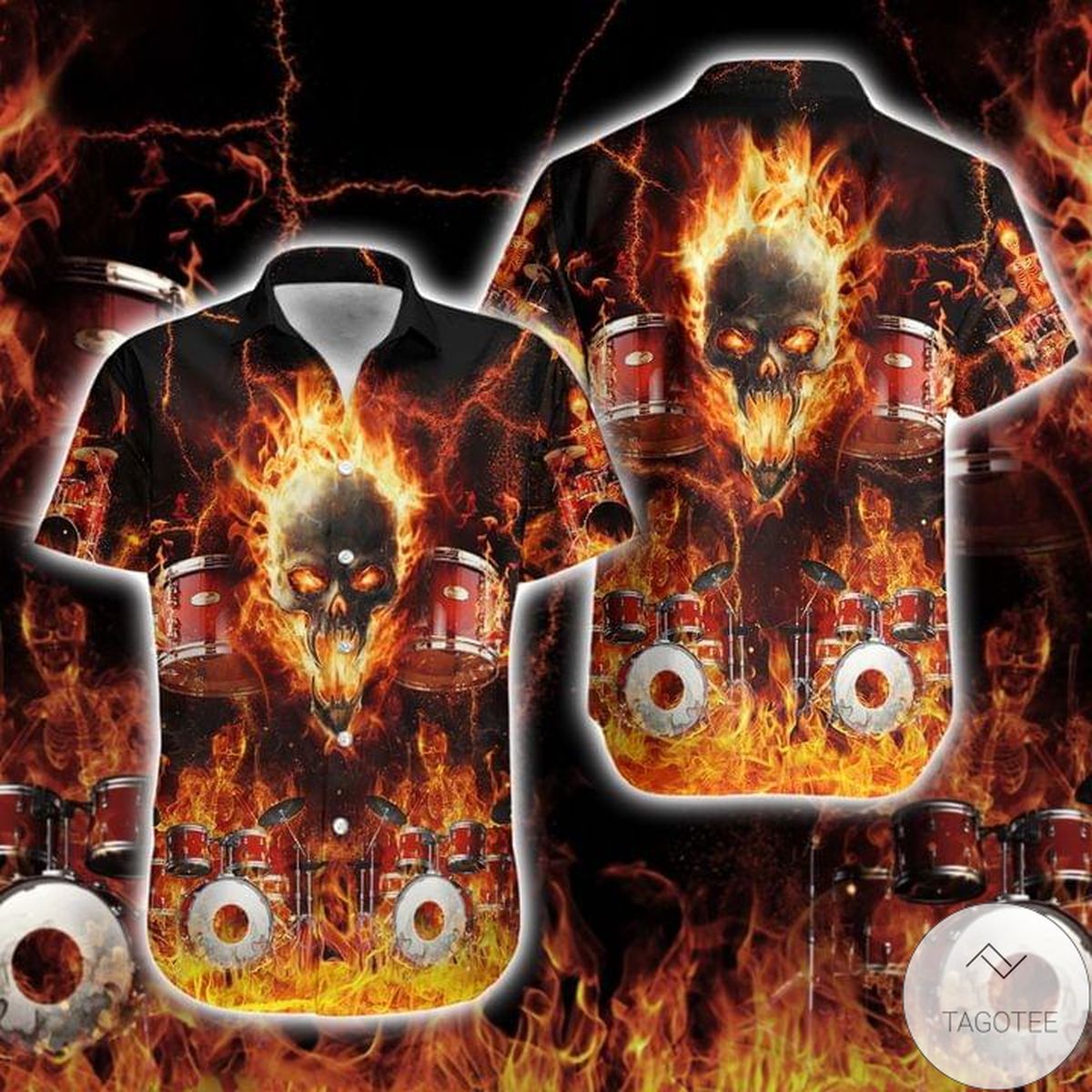 Drums Skull Fire Flame Hawaiian Shirt