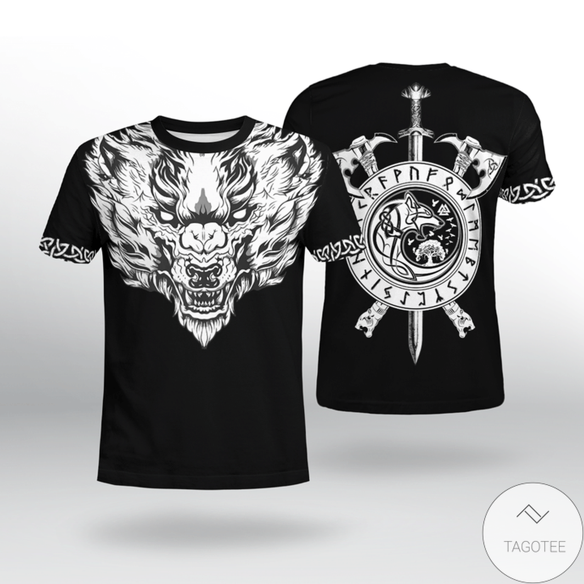 Fenrir Wolf Axe Sword Viking 3D T-shirt