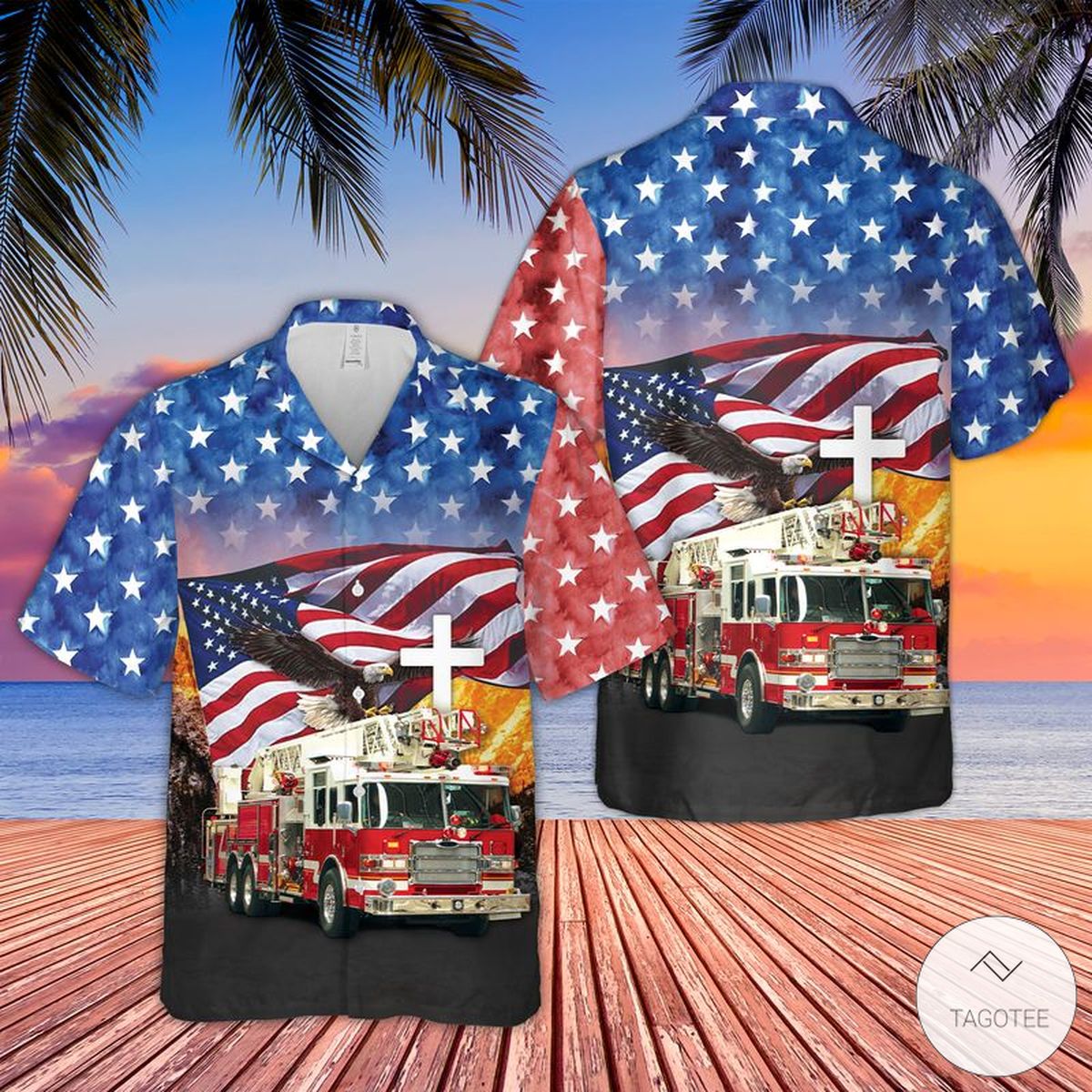 Firefighter American Eagle Hawaiian Shirt
