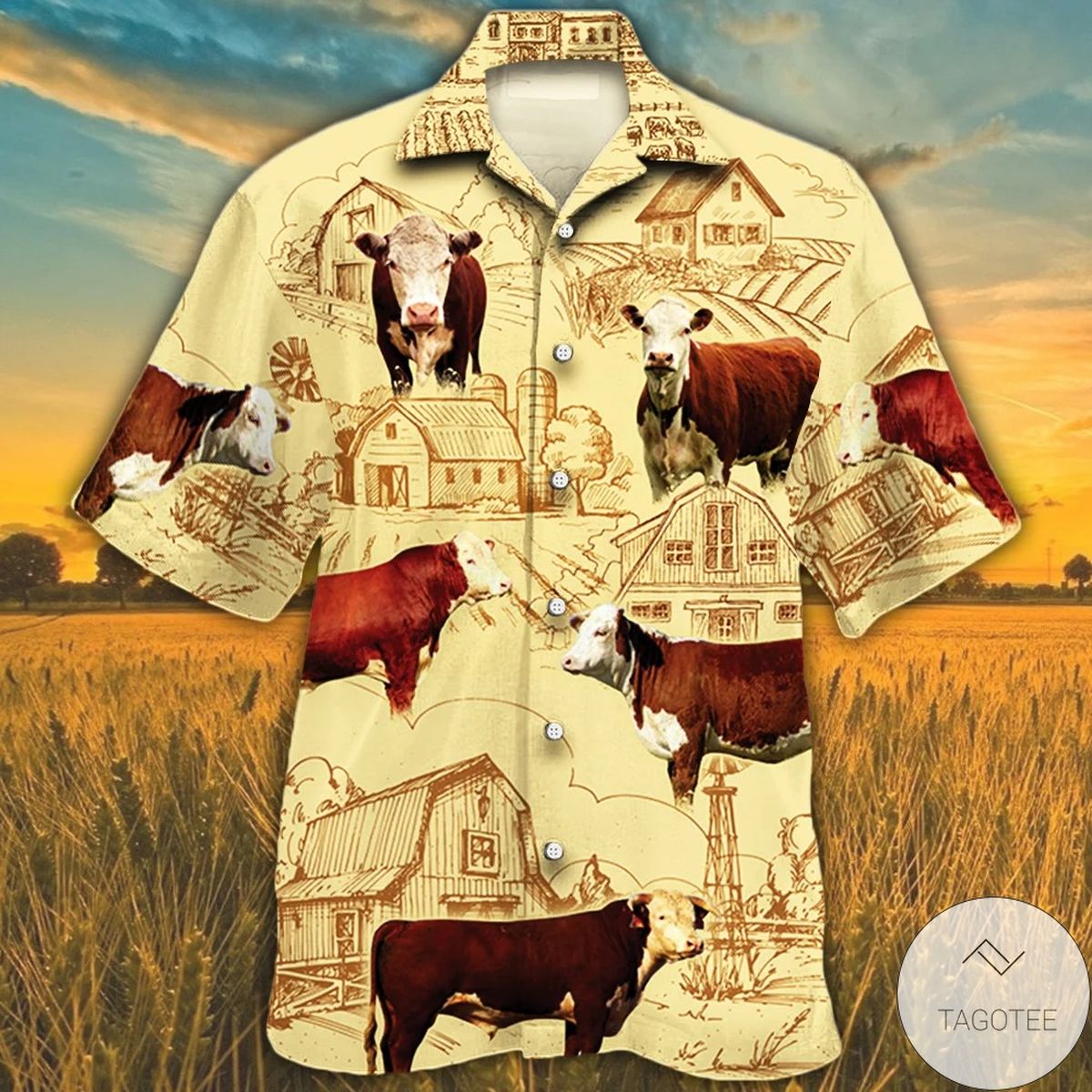 Hereford Cattle Lovers Farm Vintage Hawaiian Shirt