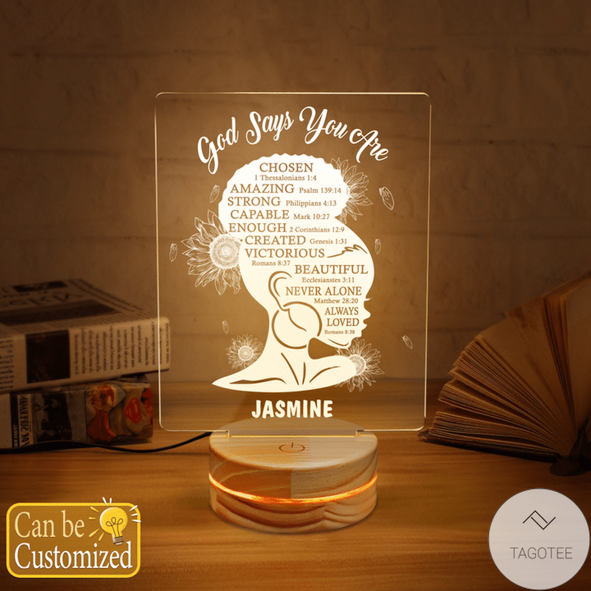 Personalized Afro Girl God Say You Are Chosen Amazing Strong Capable UV LED Lamp