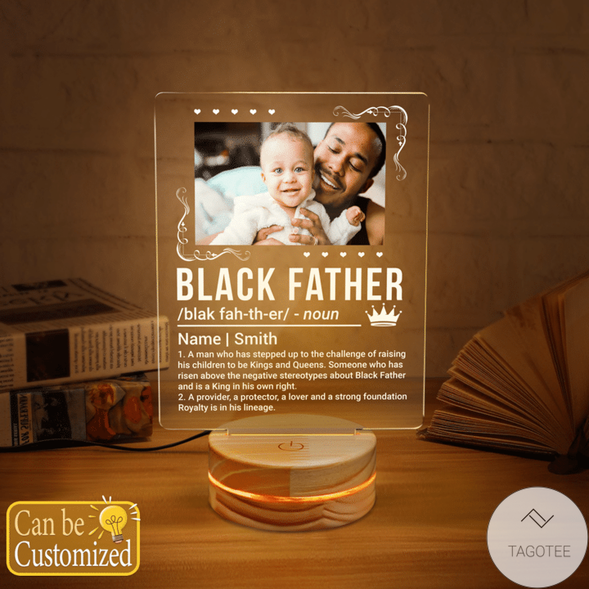 Personalized Black Father Definition Custom Photo UV LED Lamp