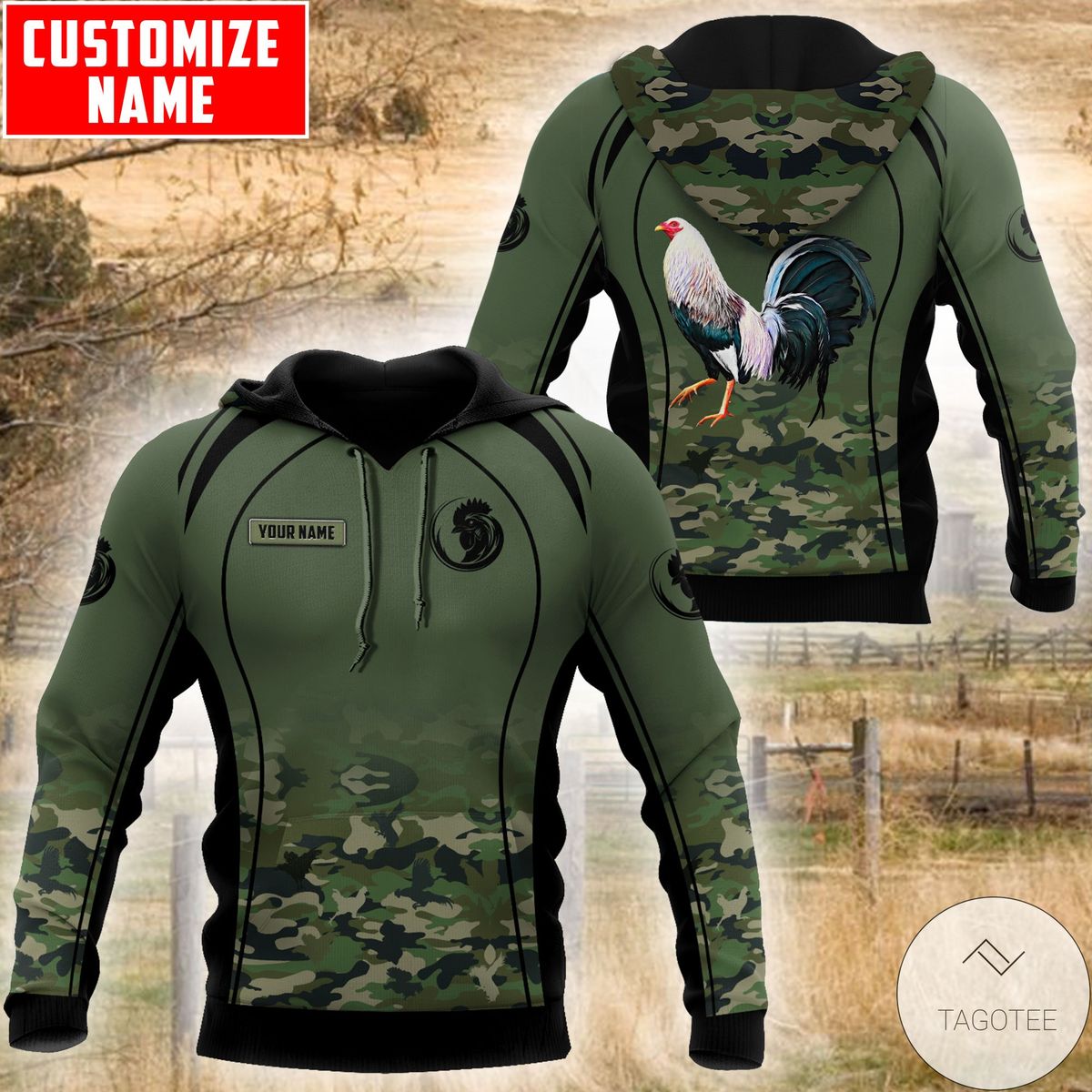 Personalized Rooster Camouflage 3D Hoodie