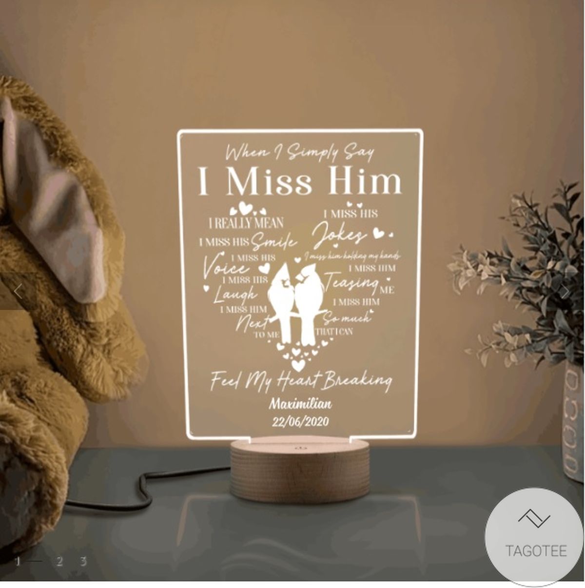 Personalized When I Simply Say I Miss Him Feel My Heart Breaking UV LED Lamp
