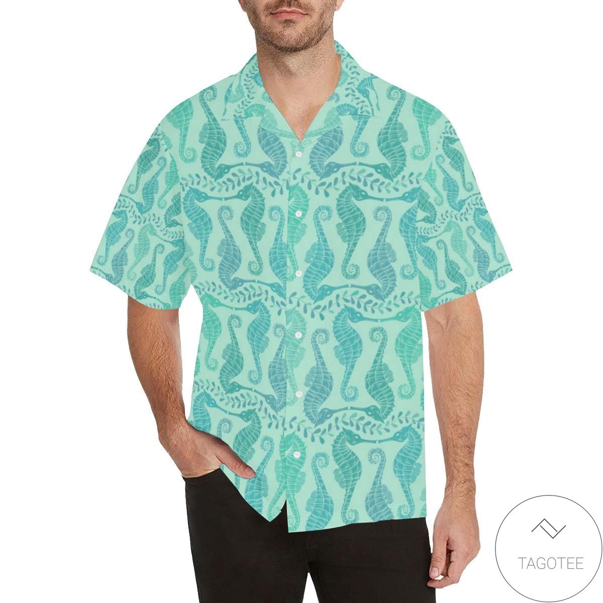 Seahorse Green Pattern Hawaiian Shirt