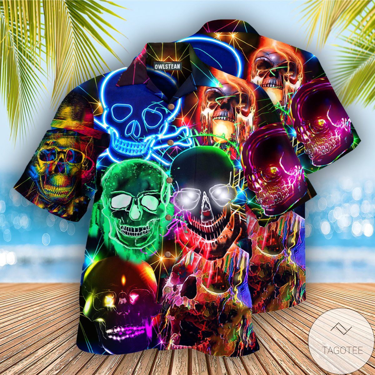 Skull Colorful Glowing Hawaiian Shirt