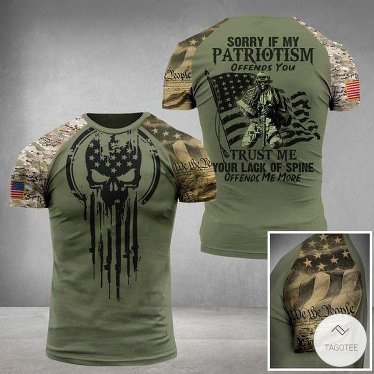 Sorry If My Patriotism Offends You Trust Me Your Lack Of Spine Offends Me More Skull Camouflage Military 3D T-shirt