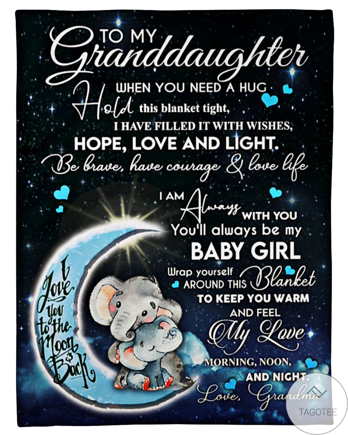 To My Granddaughter When You Need A Hug Hold This Blanket Tight Elephant Fleece Blanket