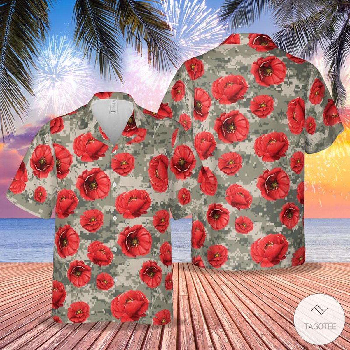 US Army Poppy Flower Hawaiian Shirt