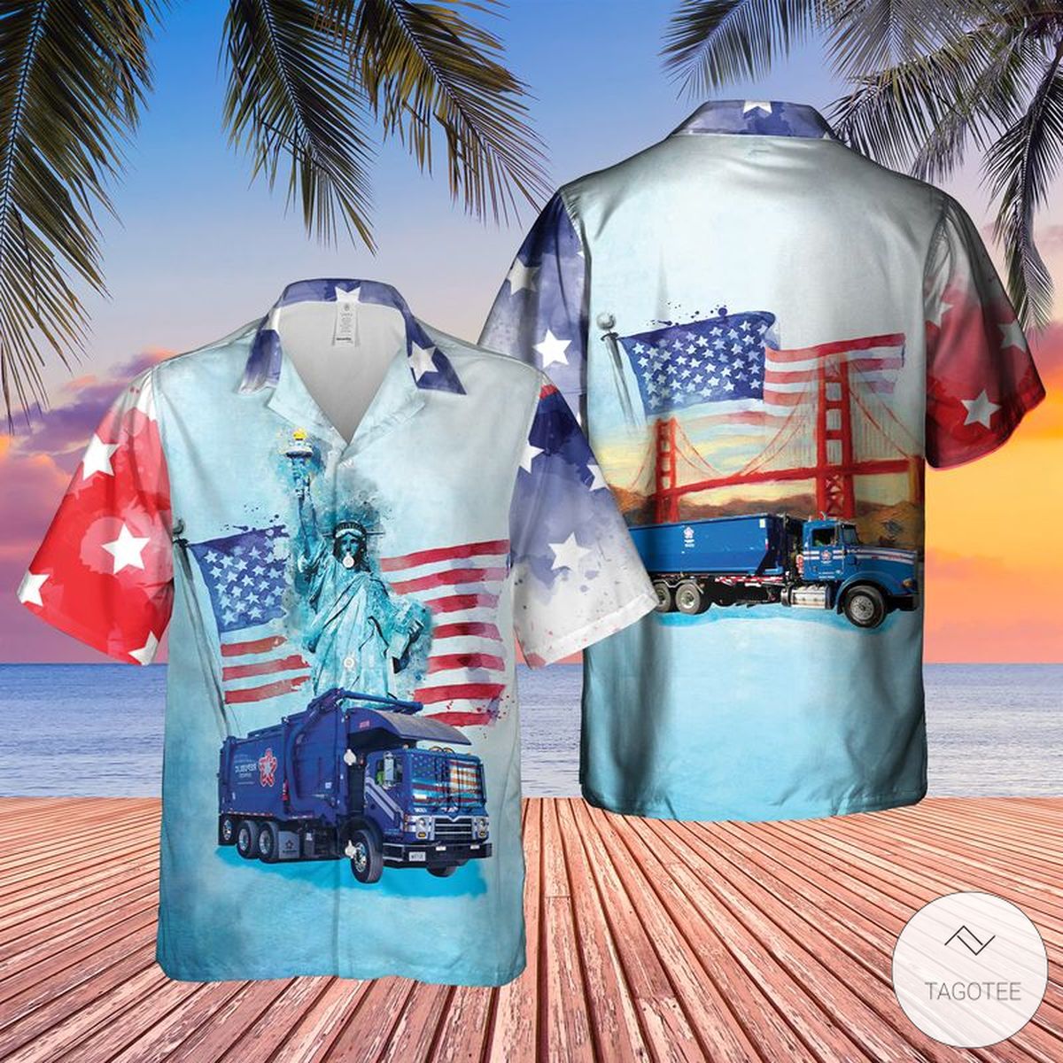 US Waste Collector Garbage Trucks 2 Independence Day Hawaiian Shirt