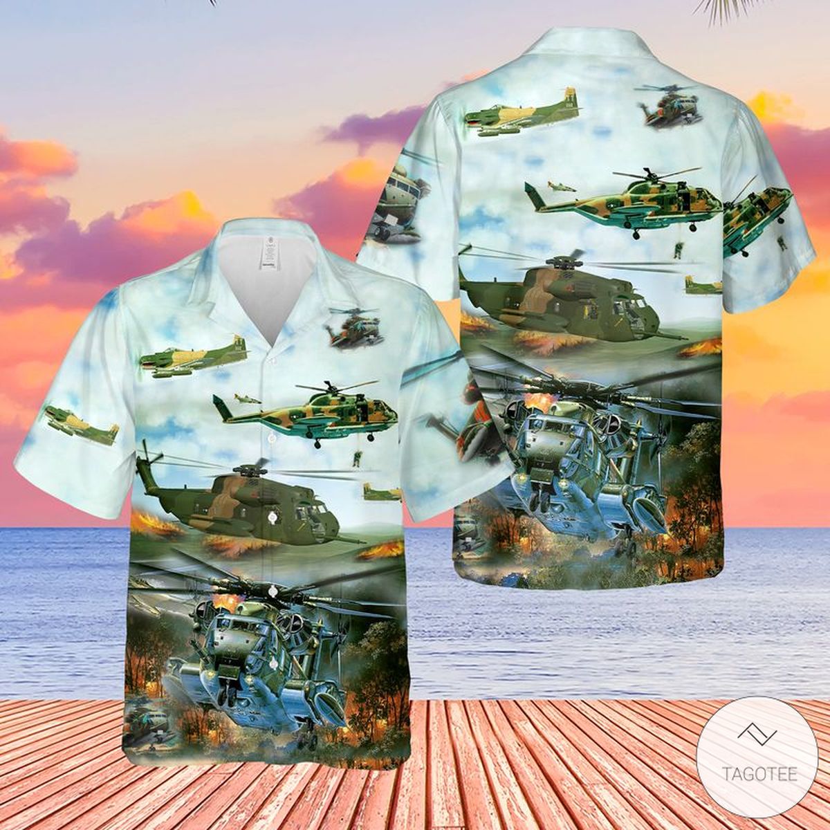 United States Air Force Sikorsky CH-53 Jolly Green Giant Helicopter Hawaiian Shirt