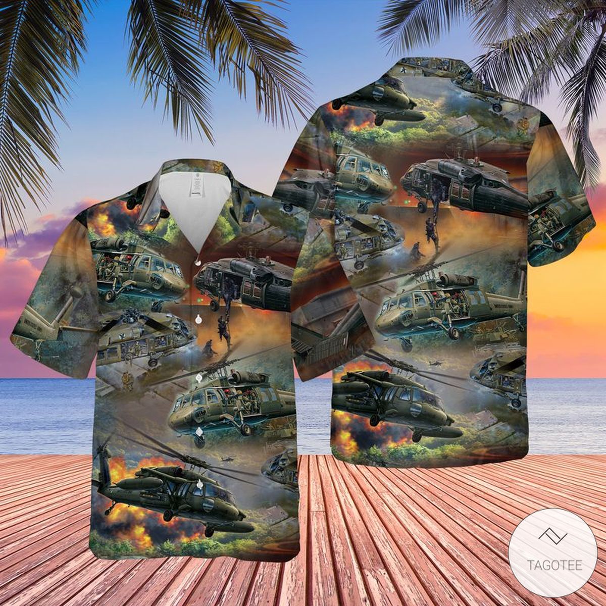 United States Army Sikorsky UH-60 Black Hawk Helicopter Hawaiian Shirt