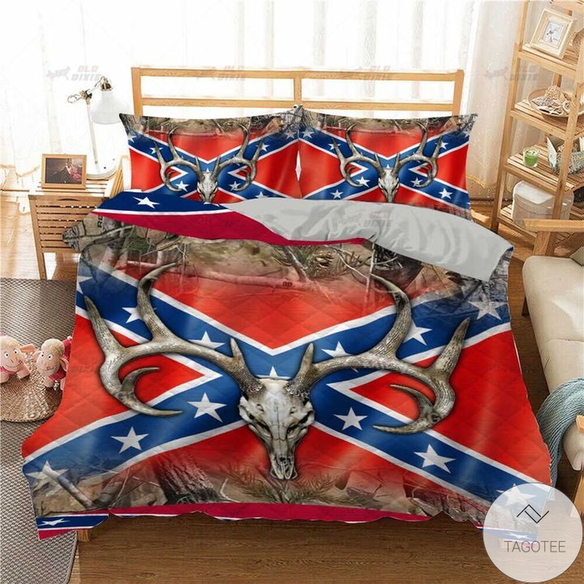 Antelope Horns Southern Rebel Flag Quilt Bedding Set