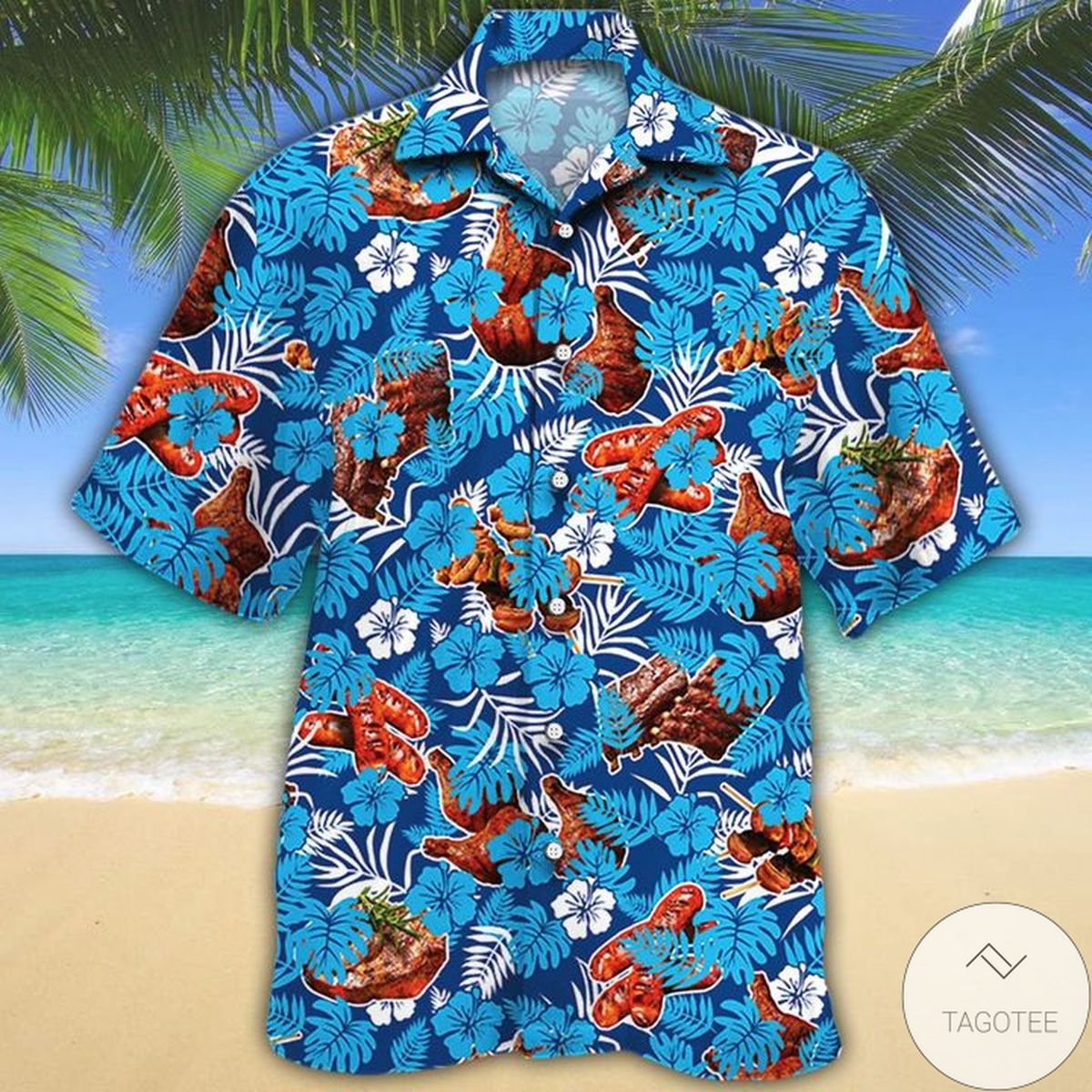 Bbq Lovers Blue Floral Hawaiian Shirt