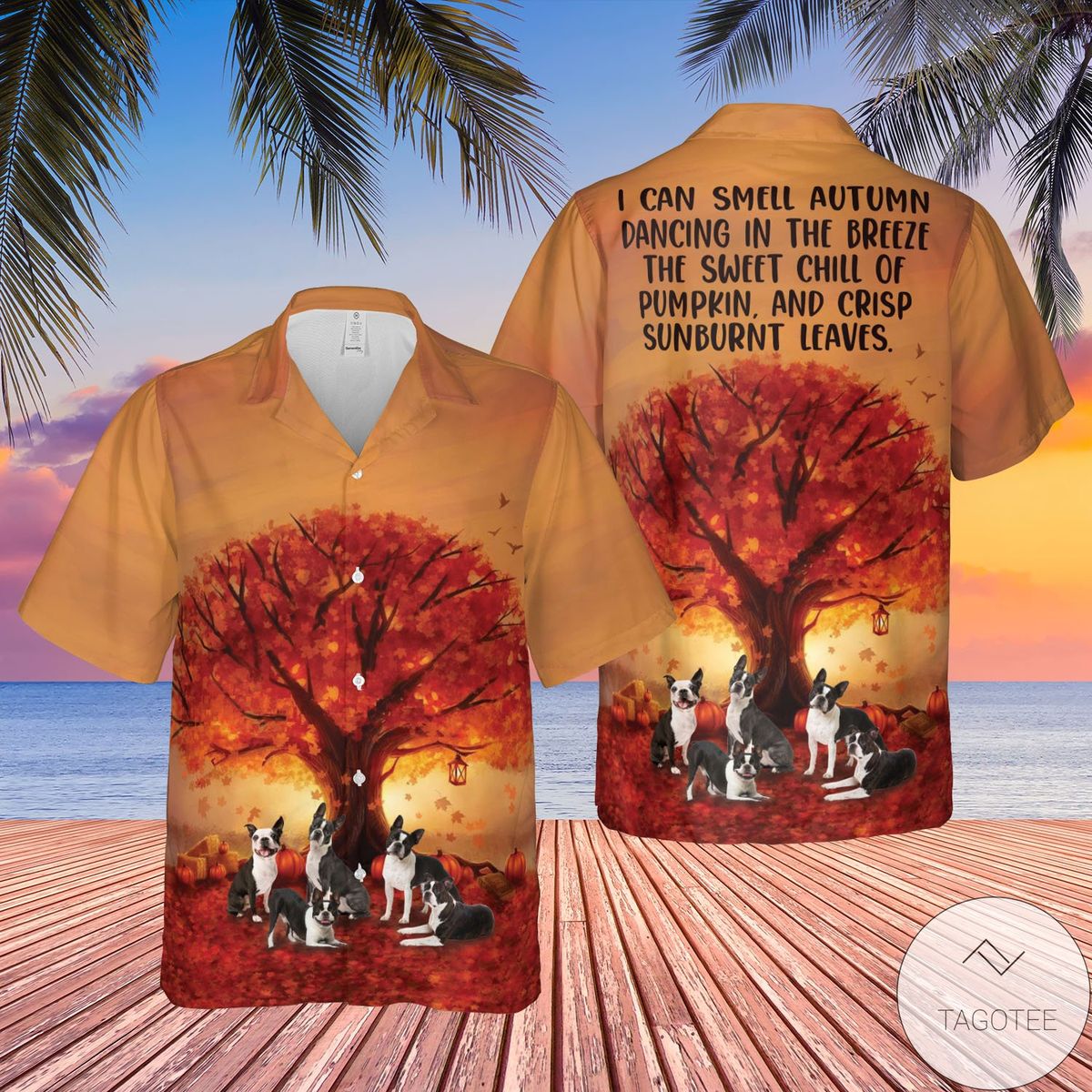 Boston Terrier Smell Autumn Dancing In Breeze Hawaiian Shirt