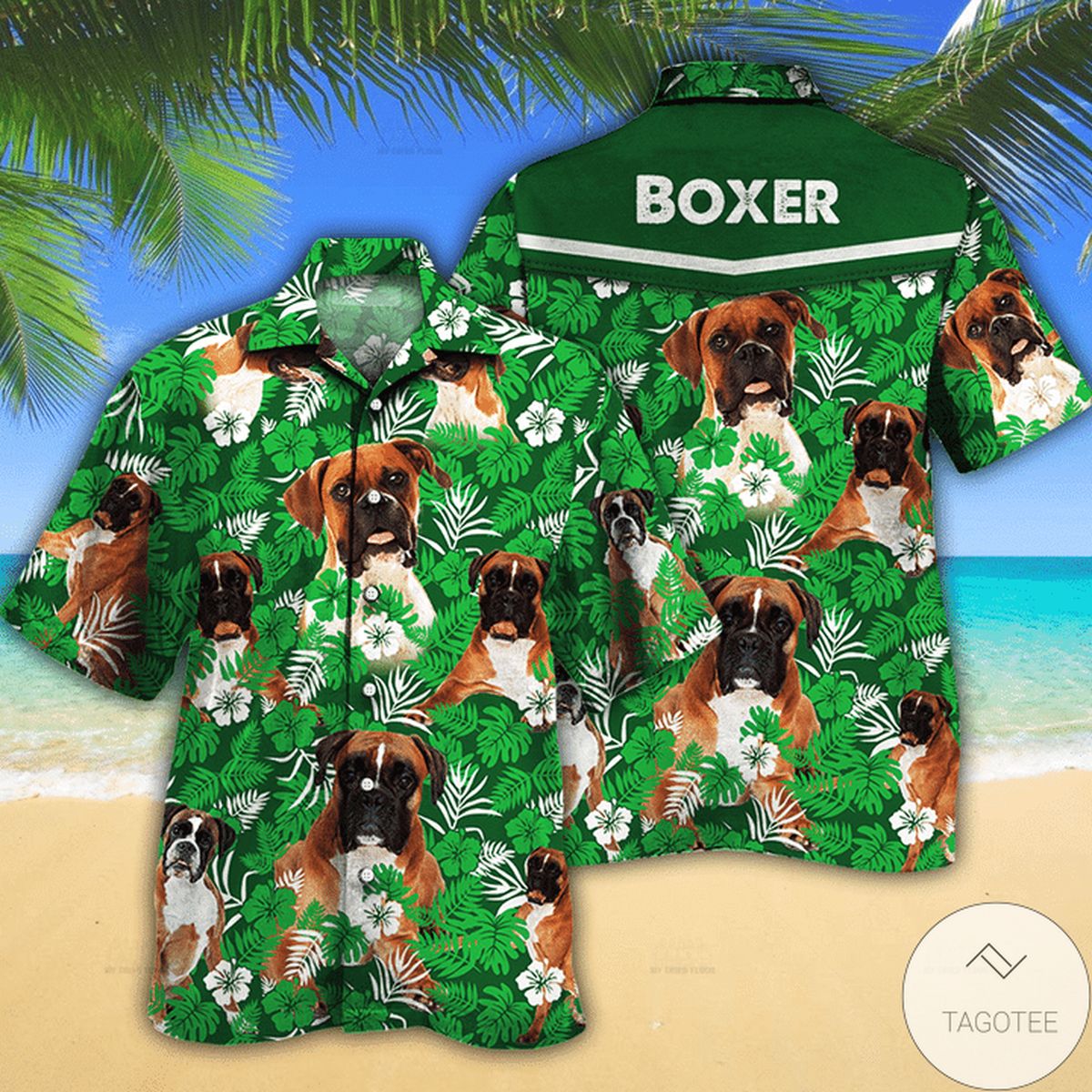 Boxer Dog Lovers Green Floral Pattern Hawaiian Shirt