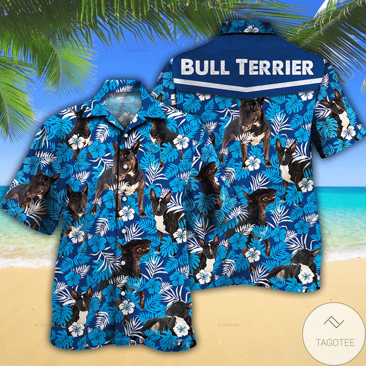Bull Terrier Dog Lovers Blue Floral Pattern Hawaiian Shirt