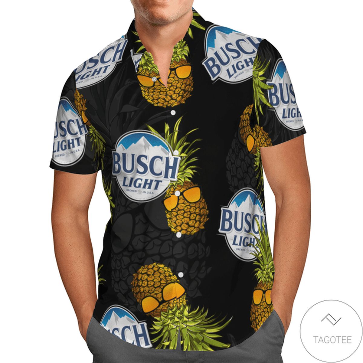 Busch Light Pineapple Black Hawaiian Shirt