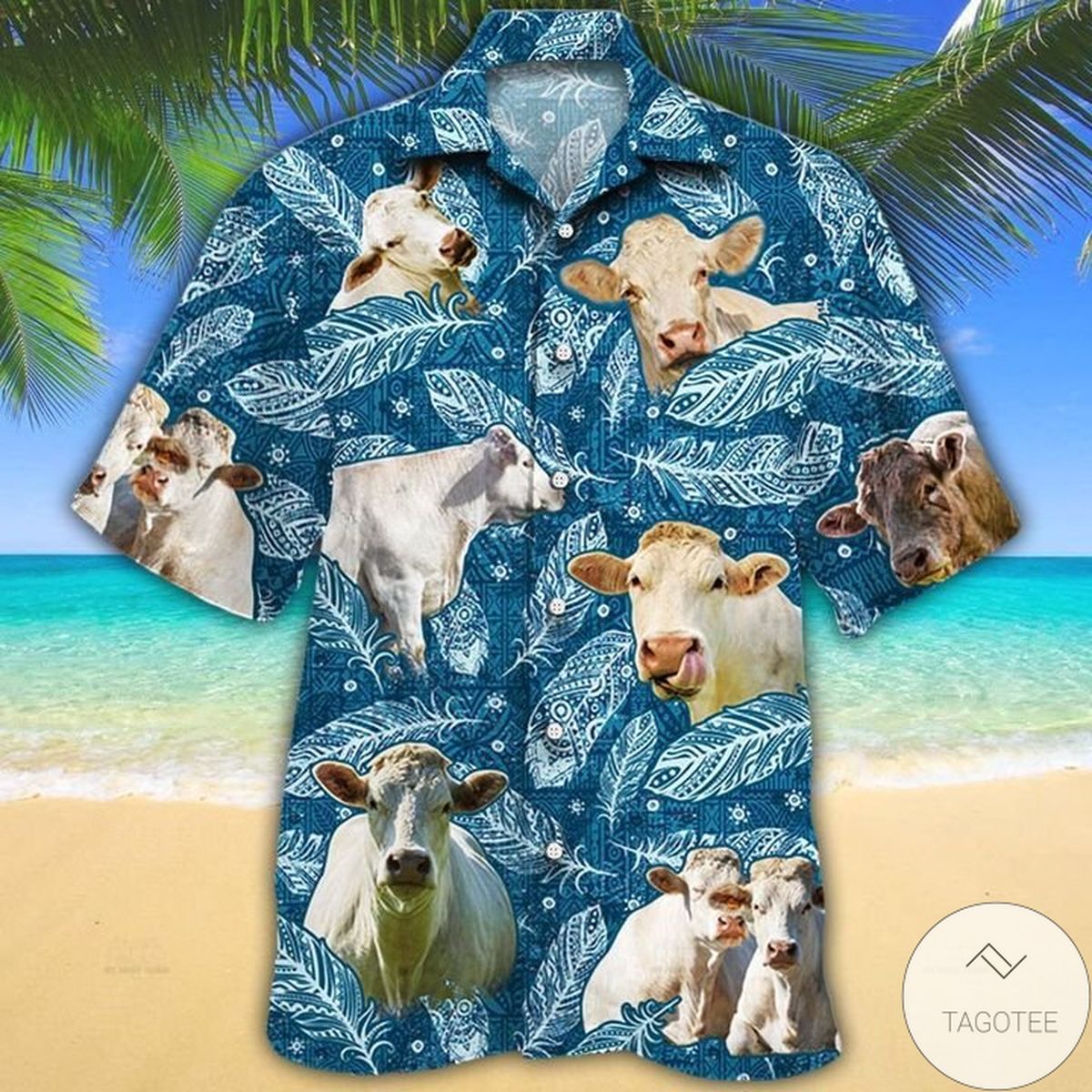 Charolais Cattle Lovers Blue Feather Hawaiian Shirt