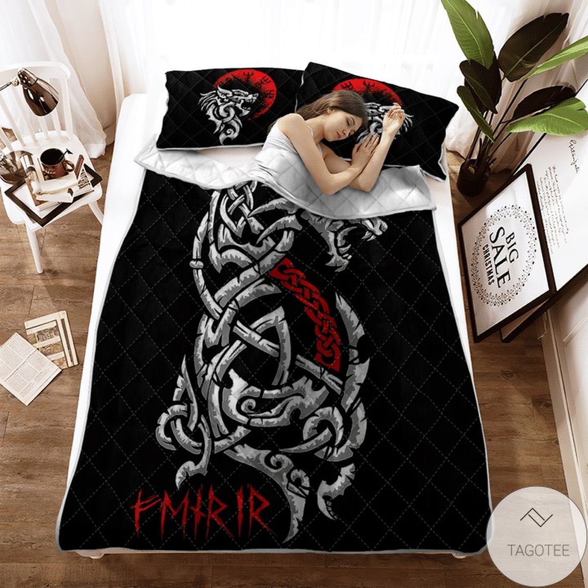 Dragon Fenrir - Viking Black Quilt Bedding Set