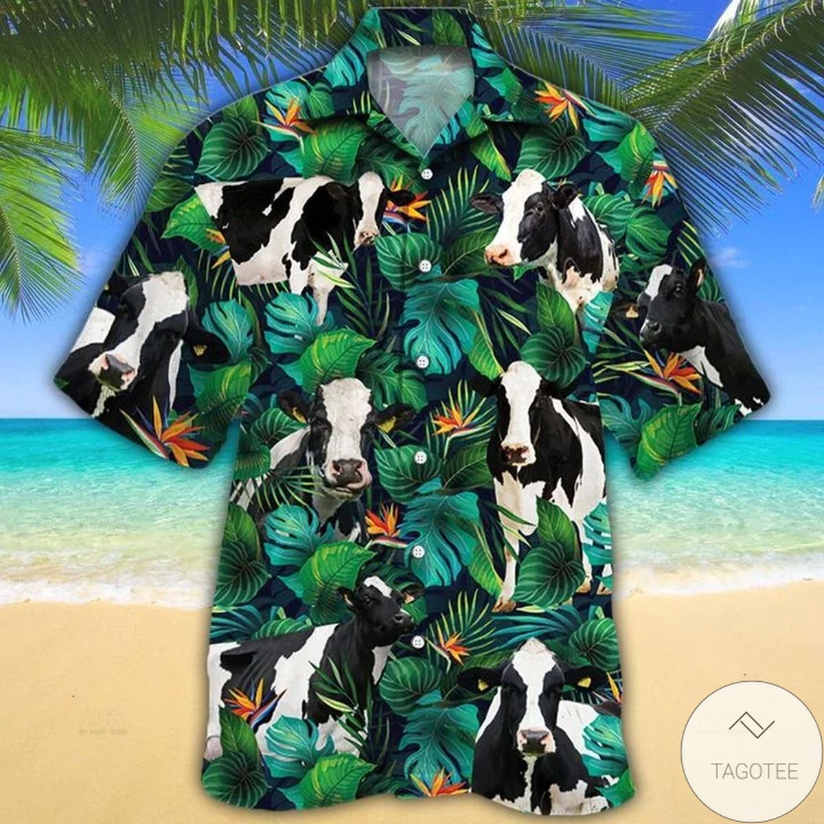 Holstein Friesian Cattle Lovers Tropical Leaves Hawaiian Shirt