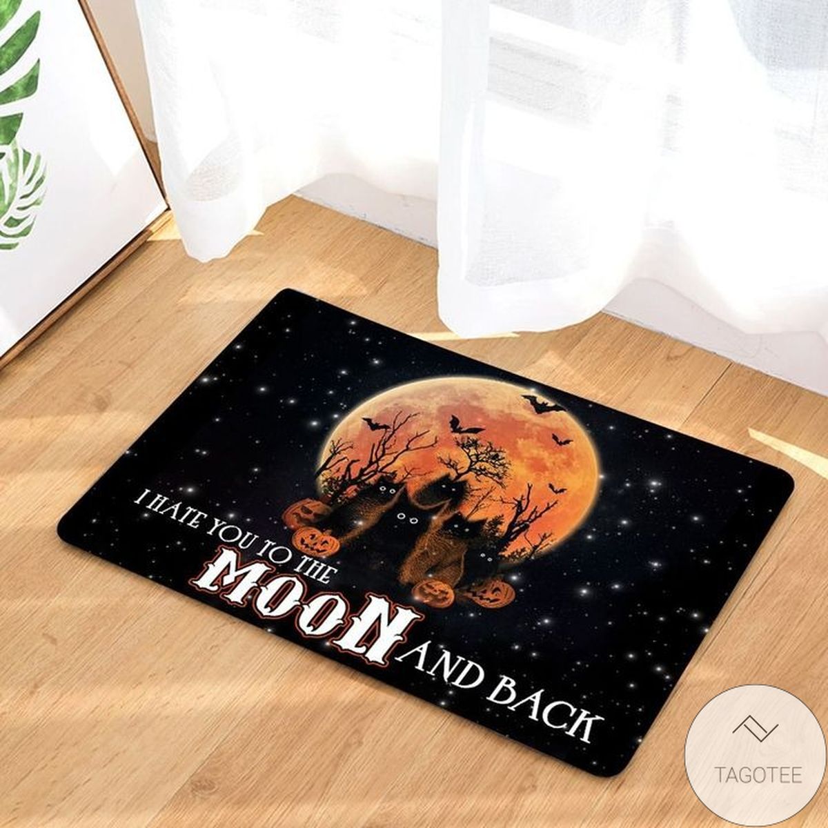 I Hate You To The Moon And Back Black Cat Pumpkins Doormat