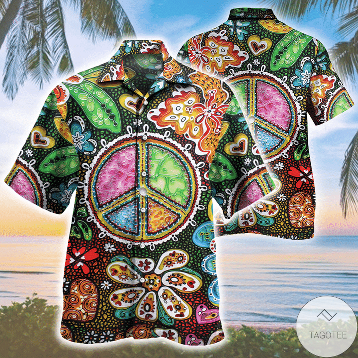Peace Sign Stitching Print Hawaiian Shirt