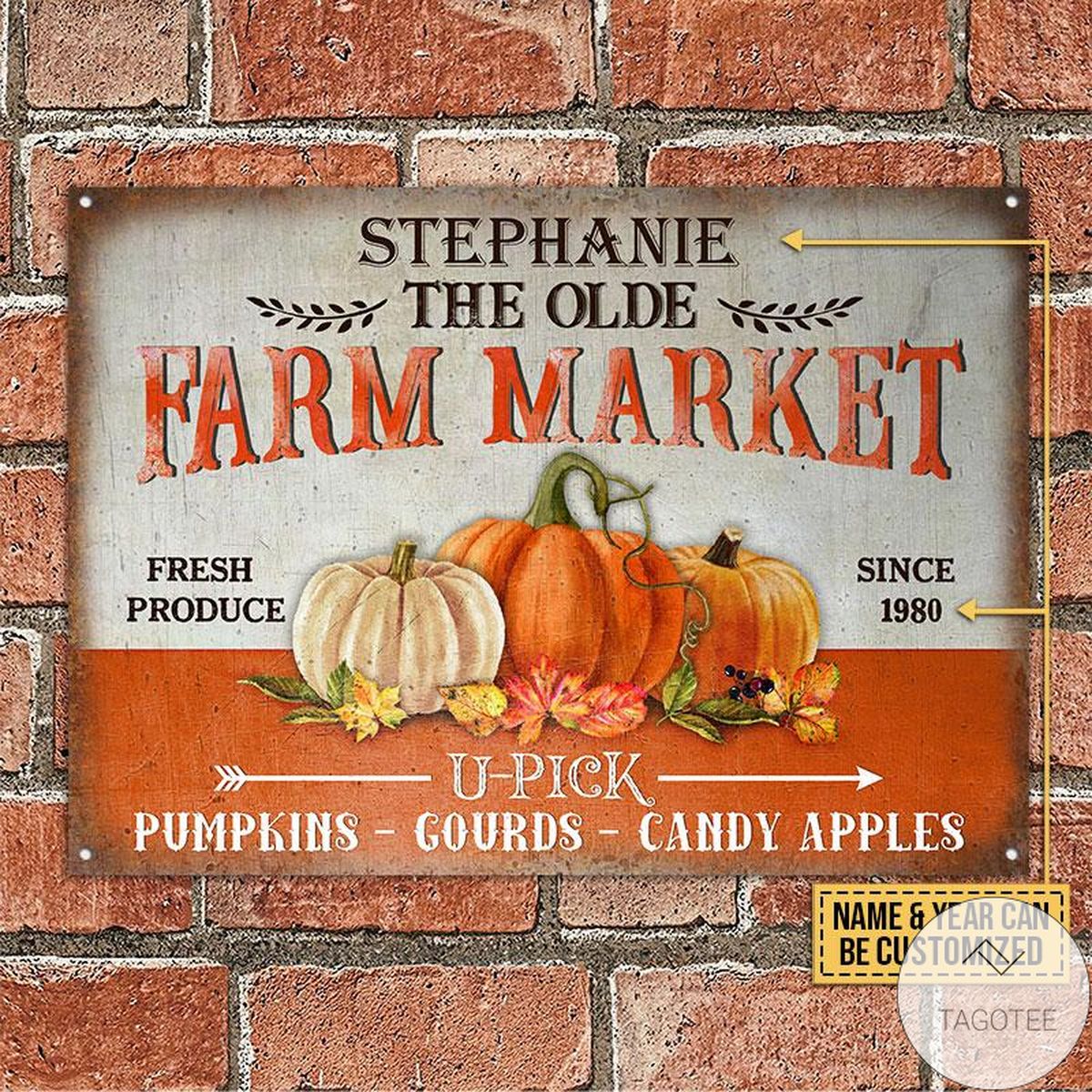 Personalized Fall Market Pumpkin Fresh Custom Classic Metal Signs