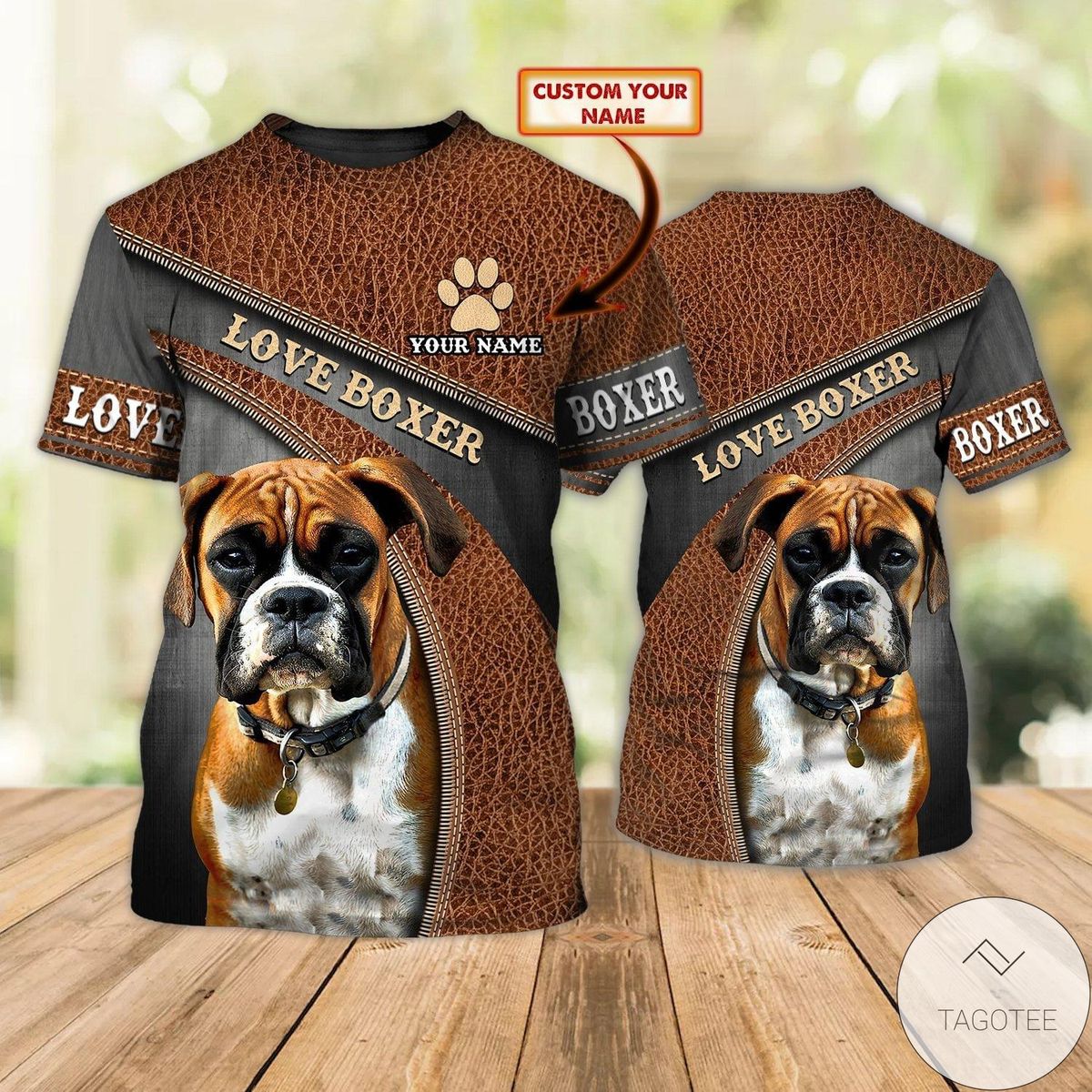 Personalized Love Boxer Dog As Leather T-Shirt