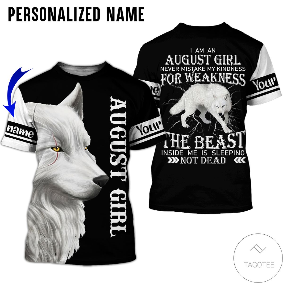 Personalized Name August Girl Never Mistake My Kindness White Wolf All Over Print Hoodie