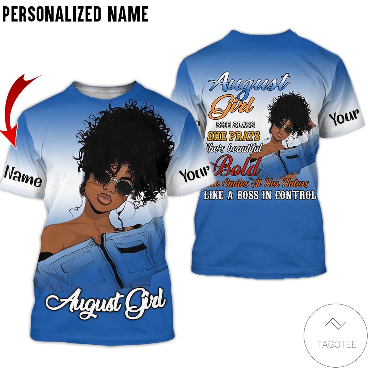 Personalized Name August Girl She Slay She Pray She Beautiful All Over Print Hoodie