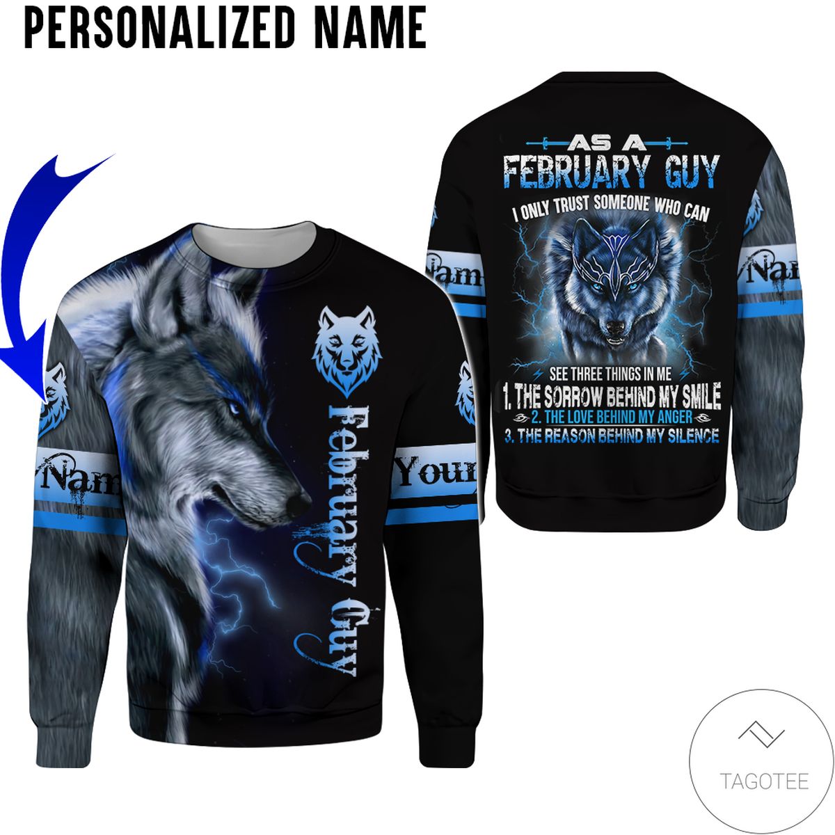 Personalized Name February Guy Wolf All Over Print Hoodie