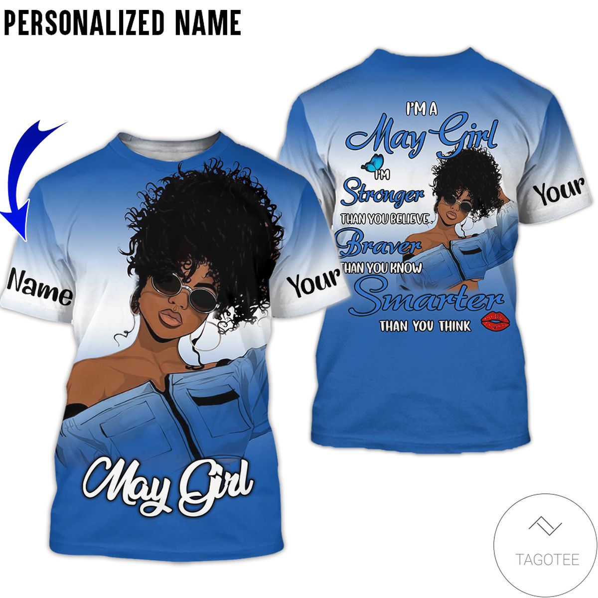 Personalized Name May Girl I'm Stronger Than You Believe Blue All Over Print Hoodie