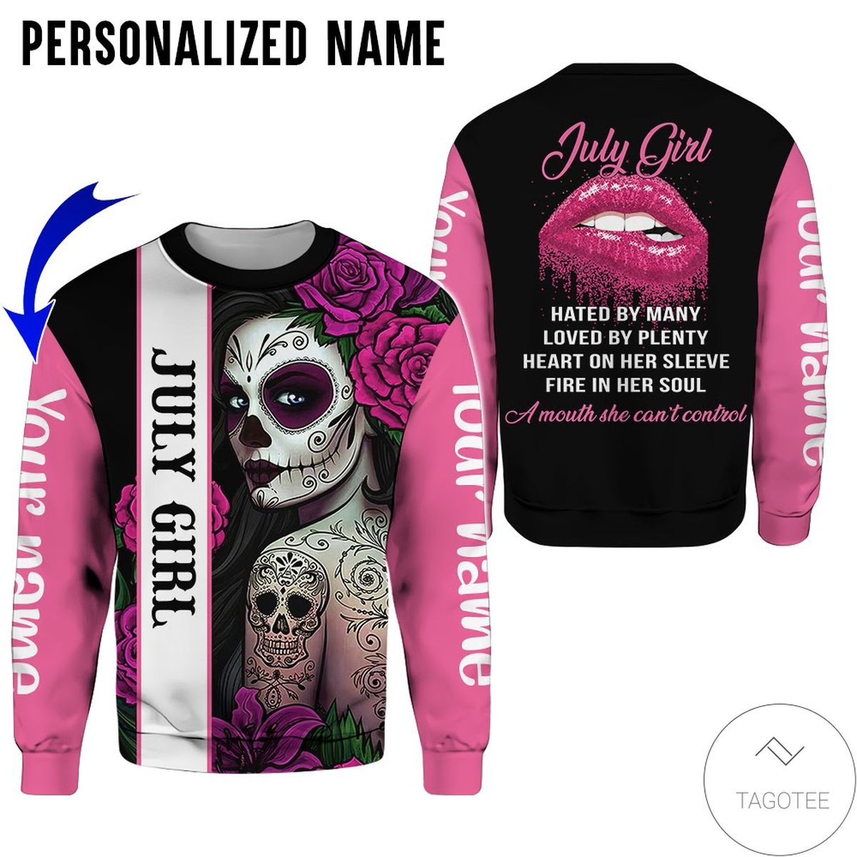 Personalized Name Skull Tattooist July Girl All Over Print Hoodie