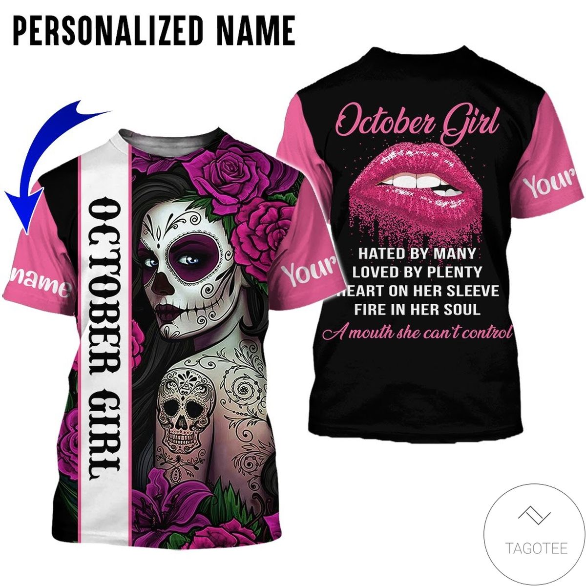 Personalized Name Skull Tattooist October Girl All Over Print Hoodie