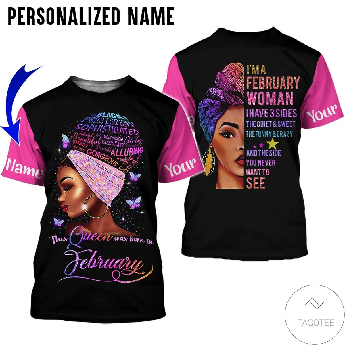 Personalized Name This Queen Was Born In February I Have 3 Sides All Over Print Hoodie