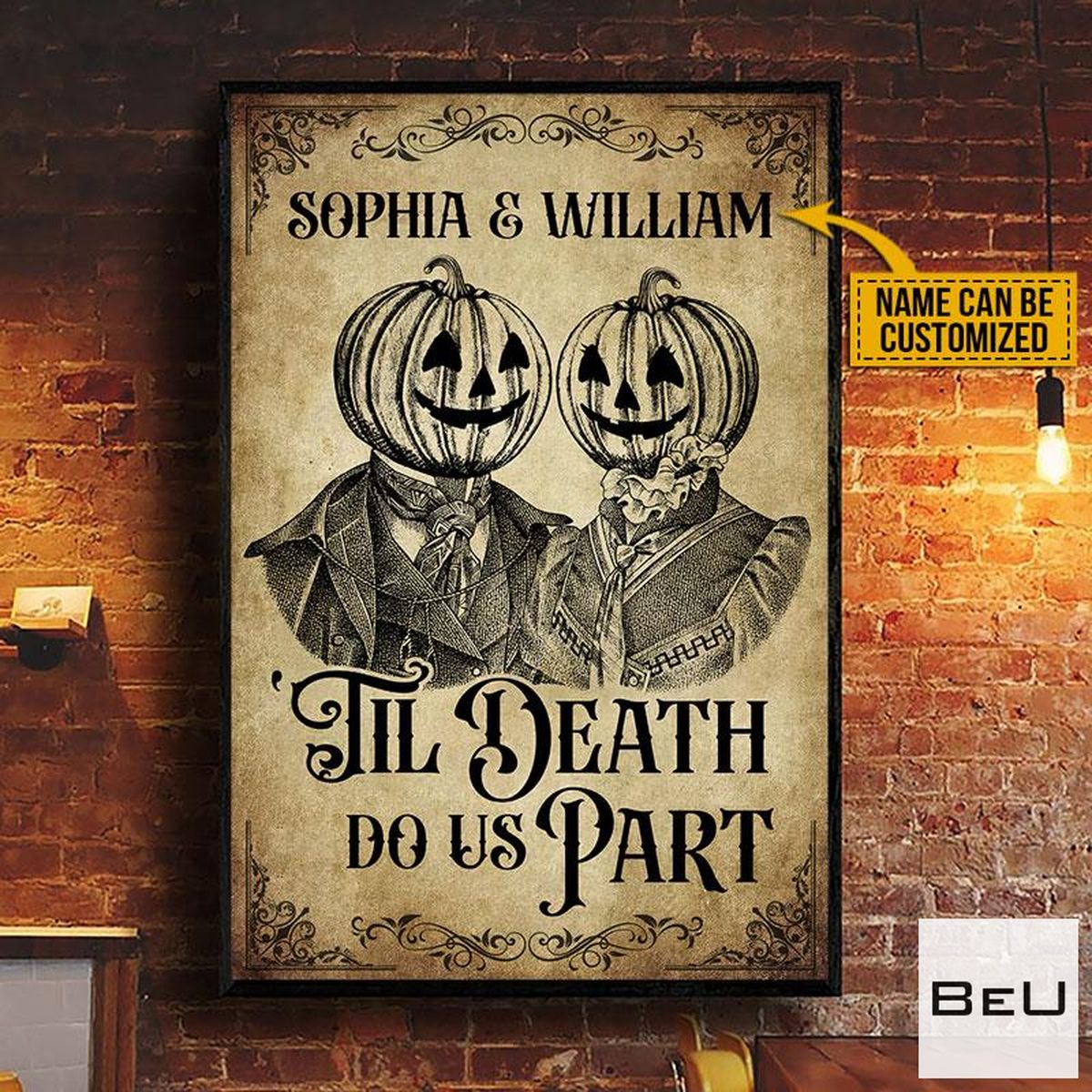Personalized Skeleton Skull Pumpkin Couple Till Death Do Us Part Poster