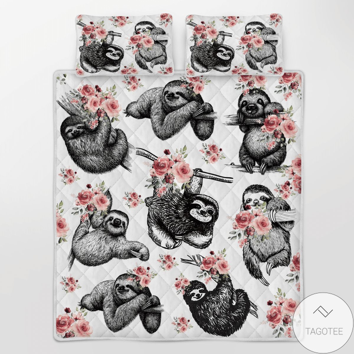 Sloth Flower Quilt Bedding Set