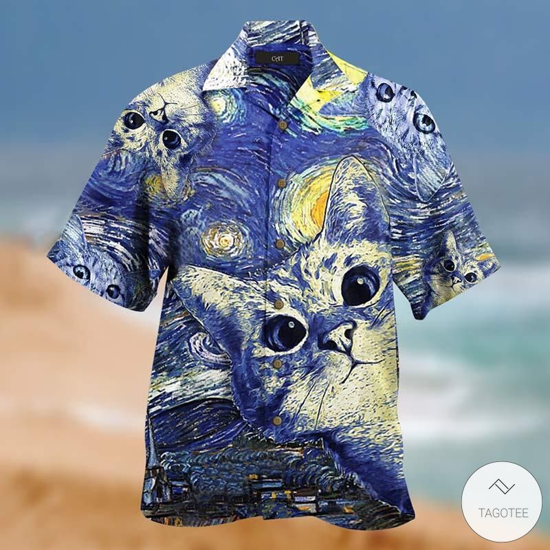 Starry Night Cats Unisex Hawaiian Shirt