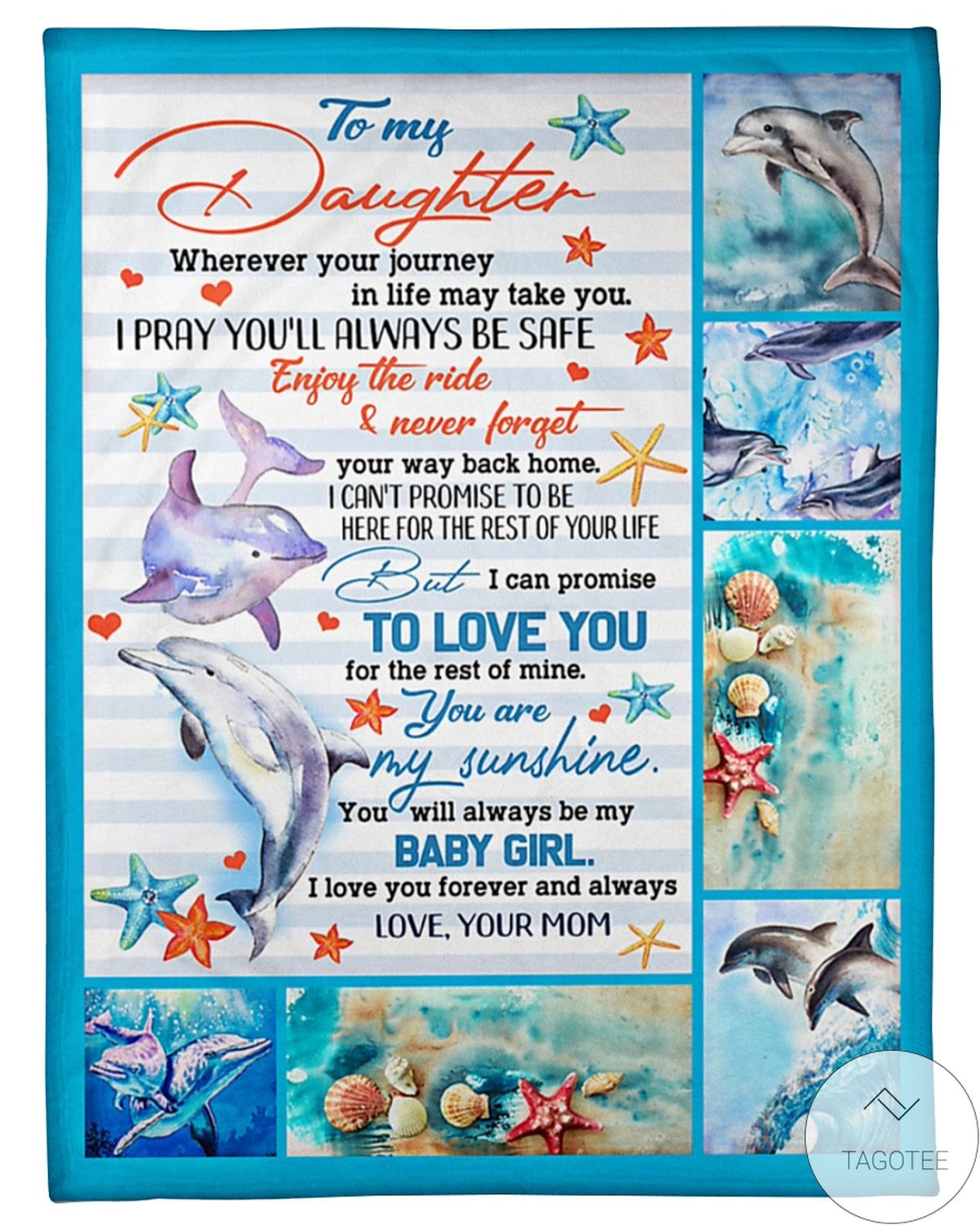 To My Daughter You're My Sunshine I Love You Forever And Always Dolphins Blanket