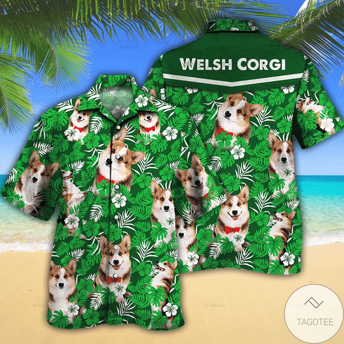 Welsh Corgi Dog Lovers Green Floral Pattern Hawaiian Shirt