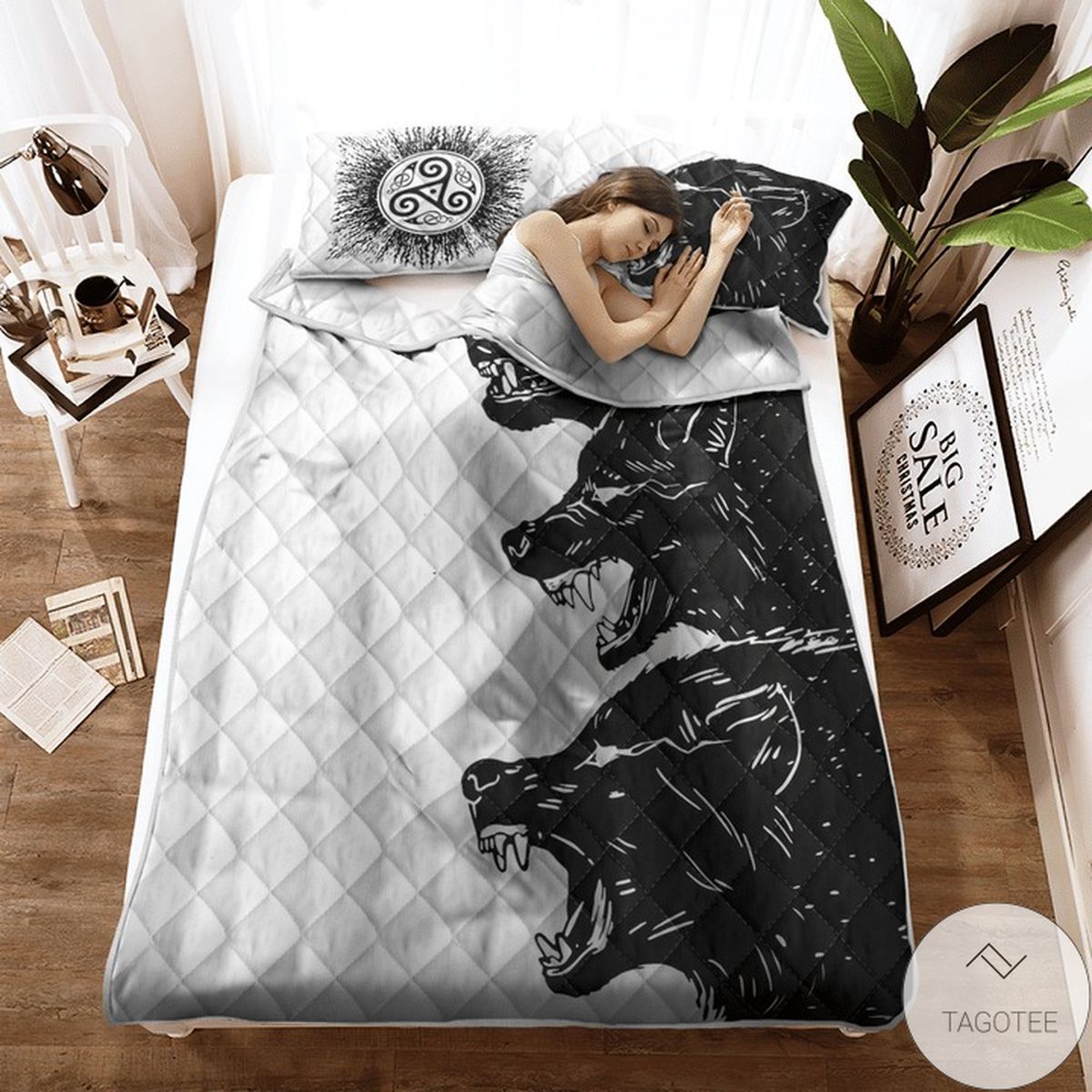 Wolves Black And White Quilt Bedding Set