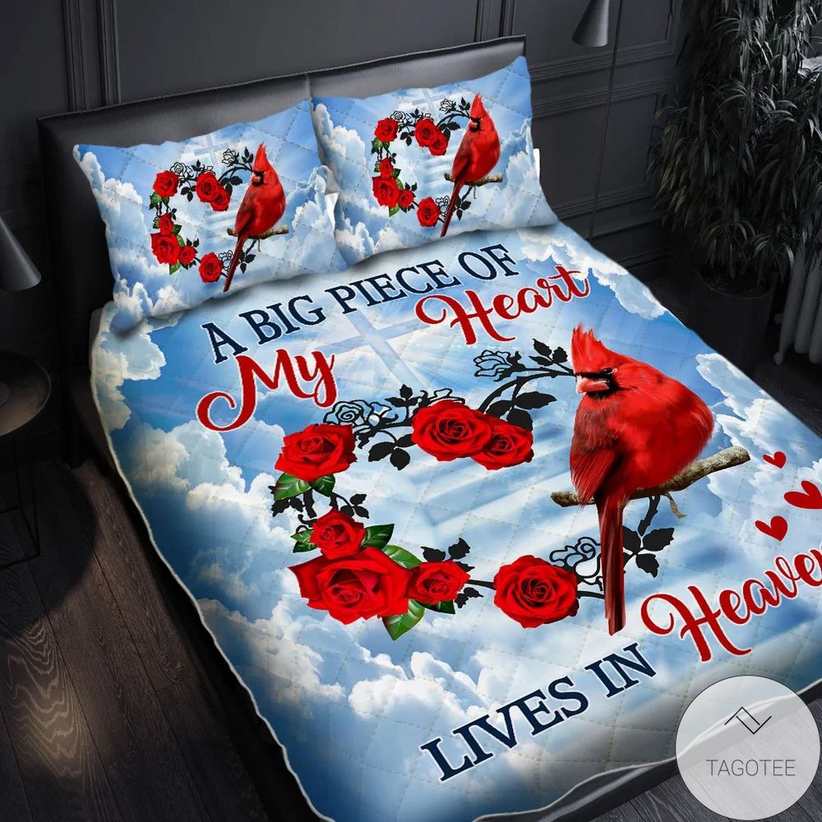 A Big Piece Of My Heart Lives In Heaven Cardinal Quilt Bedding Set